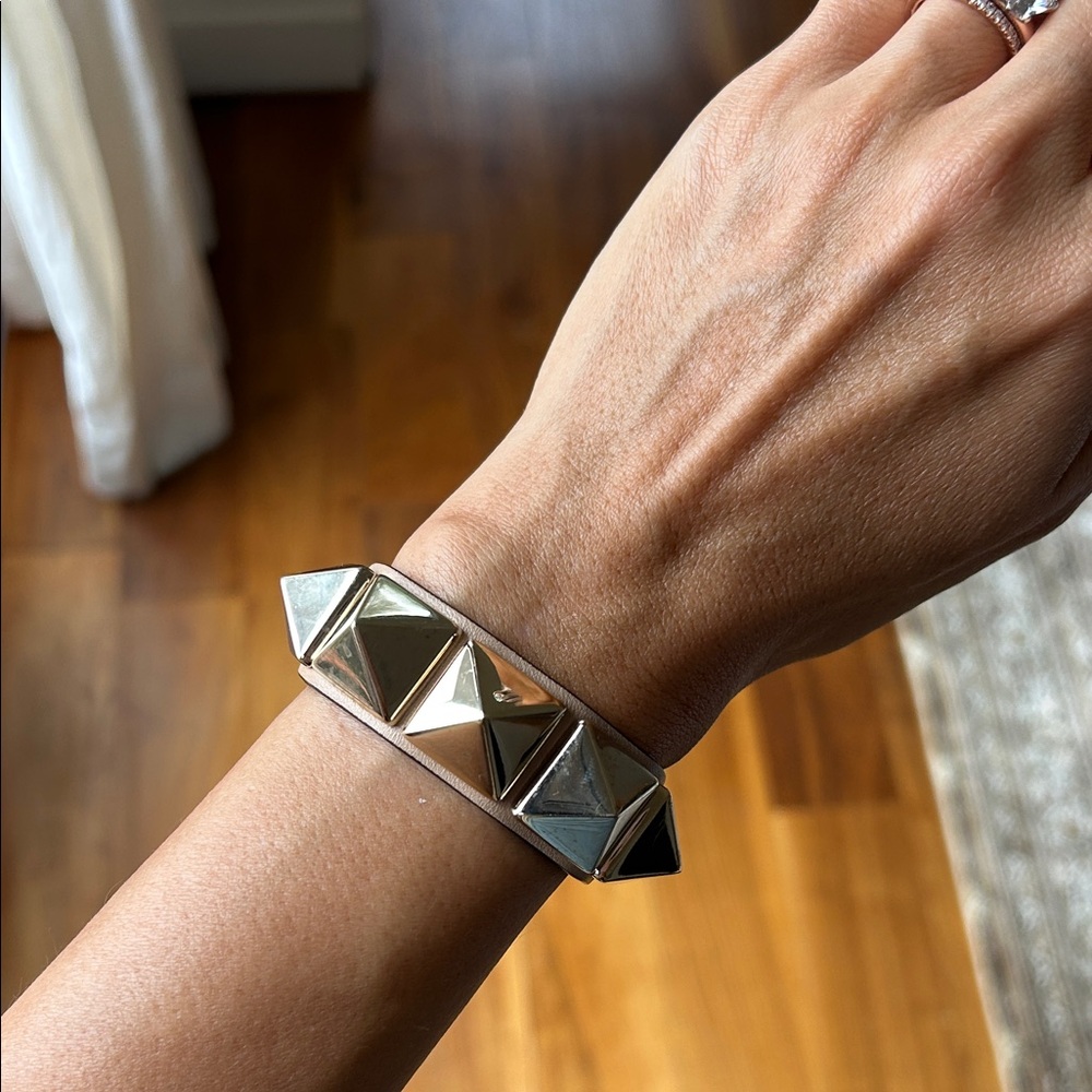 Valentino Rockstud Studded Leather Bracelet - Taupe. Good condition.